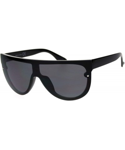Square Trendy Cyber Robotic Flat Top 80s Mirror Shield Plastic Sunglasses - All Black - CJ18TIL5KU9 $13.33