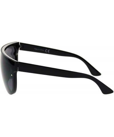 Square Trendy Cyber Robotic Flat Top 80s Mirror Shield Plastic Sunglasses - All Black - CJ18TIL5KU9 $13.33