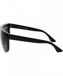 Square Trendy Cyber Robotic Flat Top 80s Mirror Shield Plastic Sunglasses - All Black - CJ18TIL5KU9 $13.33