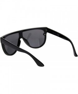 Square Trendy Cyber Robotic Flat Top 80s Mirror Shield Plastic Sunglasses - All Black - CJ18TIL5KU9 $13.33