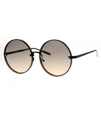 Oversized Rimless Hippie Round Circle Oceanic Color Lens Womens Sunglasses - Black Brown - C512N7XP5Q4 $25.46