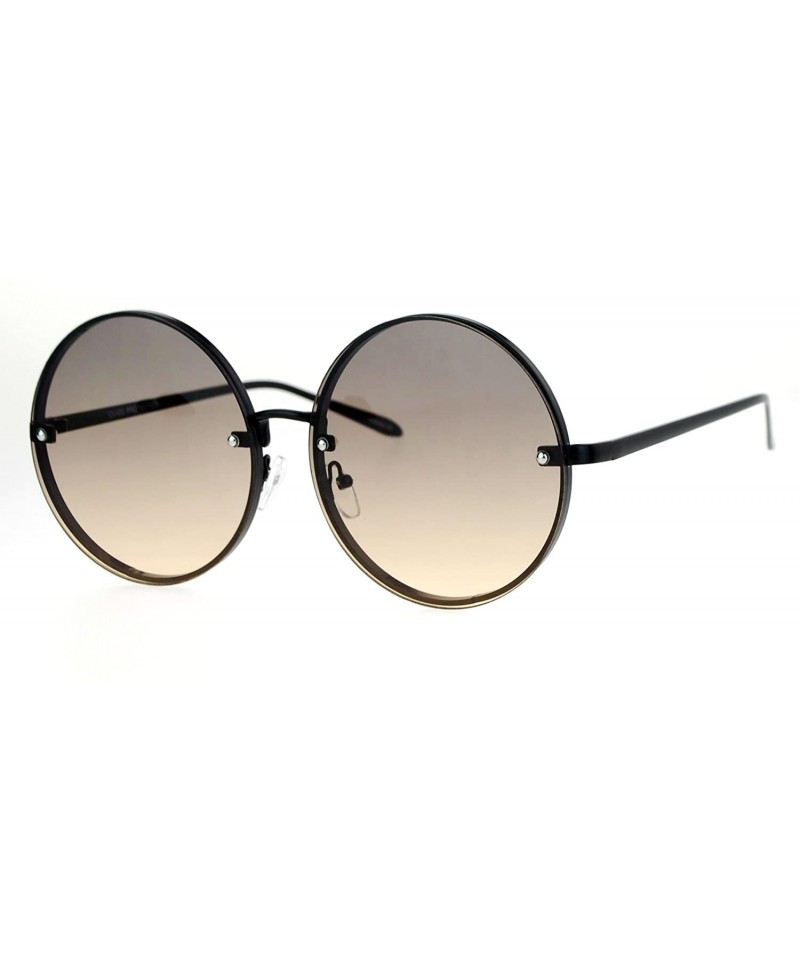 Oversized Rimless Hippie Round Circle Oceanic Color Lens Womens Sunglasses - Black Brown - C512N7XP5Q4 $9.43