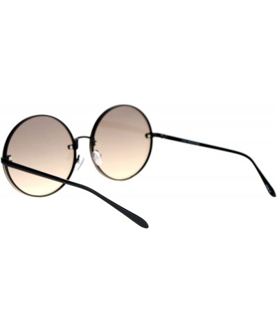 Oversized Rimless Hippie Round Circle Oceanic Color Lens Womens Sunglasses - Black Brown - C512N7XP5Q4 $9.43
