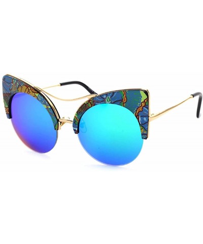 Rimless Cat Eye Sunglasses Retro Eyewear Half frame eyeglasses for Men women - Blue Green - CY18EQDWSHE $13.62