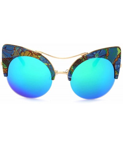 Rimless Cat Eye Sunglasses Retro Eyewear Half frame eyeglasses for Men women - Blue Green - CY18EQDWSHE $13.62