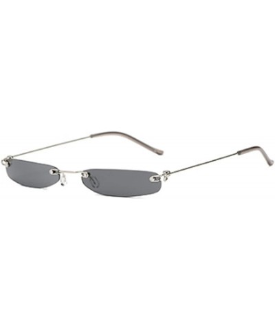 Rectangular Vintage Small Sunglasses Rectangular Metal Rimless for Men and women - Black Ash - CV18G846T4C $8.48