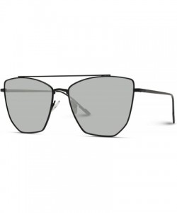 Round Double Bridge Elegant Geometric Designer Inspired Cat Eye Sunglasses - Black Frame / Mirror Silver Lens - C9184XLT33O $...