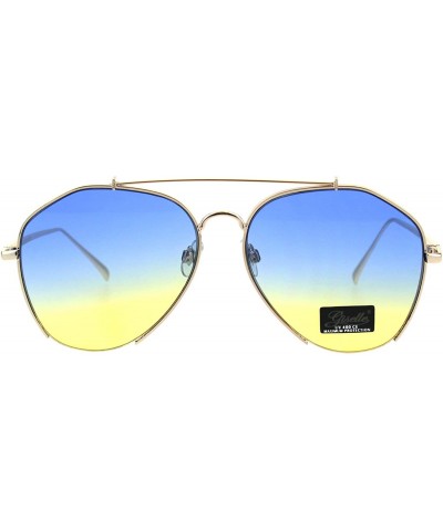 Aviator Womens Aviator Sunglasses Stylish Angled Bottom Frame Cut UV 400 - Gold (Blue Yellow) - CV18IQHHIR2 $23.62
