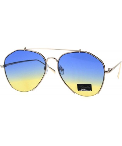 Aviator Womens Aviator Sunglasses Stylish Angled Bottom Frame Cut UV 400 - Gold (Blue Yellow) - CV18IQHHIR2 $11.67