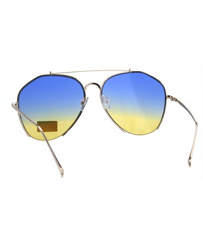 Aviator Womens Aviator Sunglasses Stylish Angled Bottom Frame Cut UV 400 - Gold (Blue Yellow) - CV18IQHHIR2 $11.67