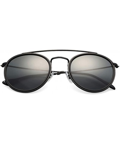 Square Sunglasses Polarized Men Women Sun Glass Lens Mirror Round Double Bridge Eyewear UV400 - Black P - C118TYI73OK $23.68