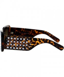 Rectangular Pearl Jewel Iced Out Bling Mod Thick Plastic Rectangular Sunglasses - Tortoise Brown - CM18E0Z27YT $15.82