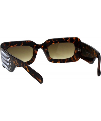 Rectangular Pearl Jewel Iced Out Bling Mod Thick Plastic Rectangular Sunglasses - Tortoise Brown - CM18E0Z27YT $15.82
