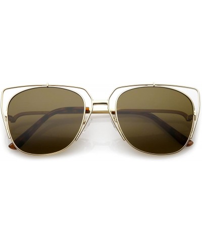 Cat Eye Women's Open Metal Slim Curved Arm Square Flat Lens Cat Eye Sunglasses 55mm - Gold / Brown - C71838YNLH8 $26.20
