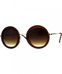 Round Womens Double Rim Designer Fashion Round Circle Lens Sunglasses - Brown - CQ18CRIOM2T $13.33