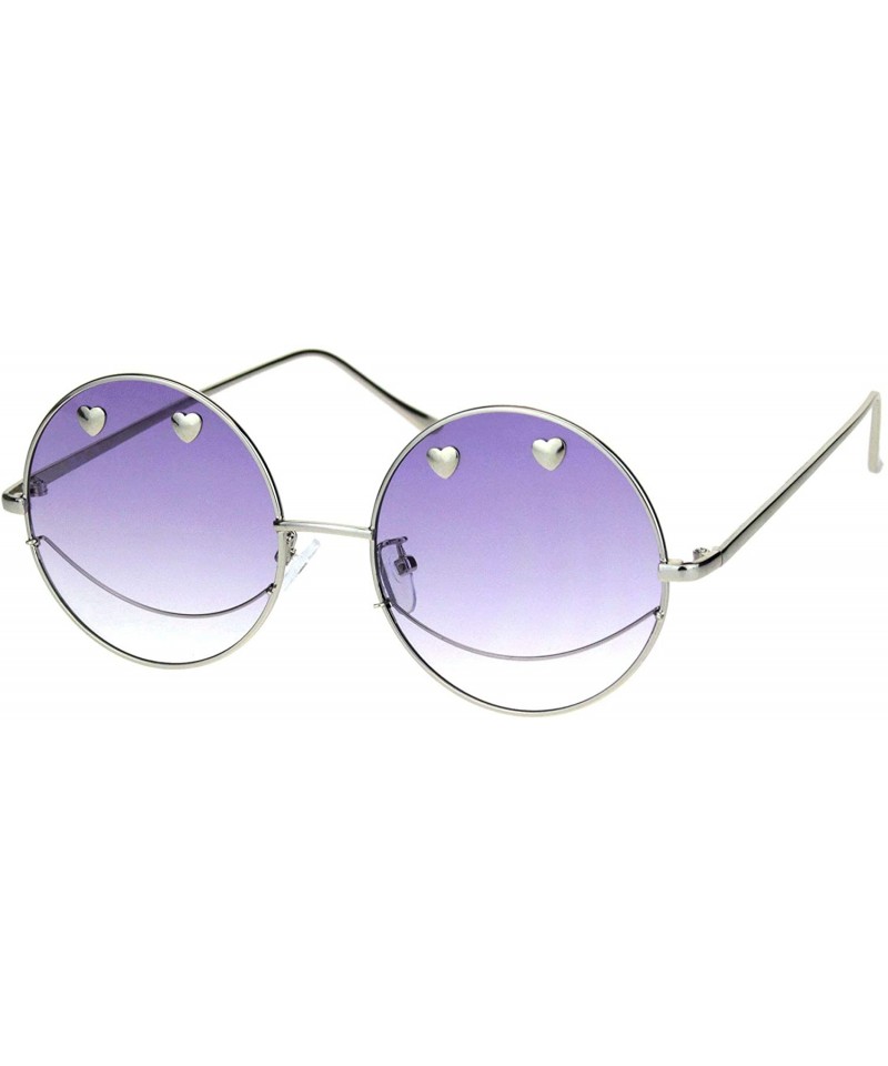 Round Womens Retro Heart Stud Smiley Face Hippie Metal Rim Sunglasses - Silver Purple - CQ18KWK3OI6 $14.85