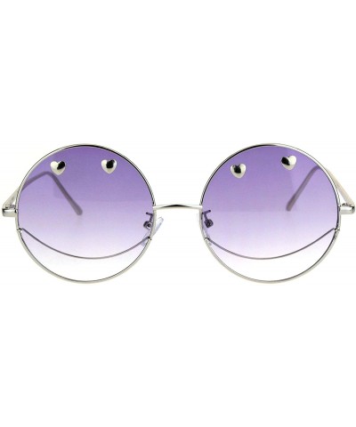 Round Womens Retro Heart Stud Smiley Face Hippie Metal Rim Sunglasses - Silver Purple - CQ18KWK3OI6 $14.85