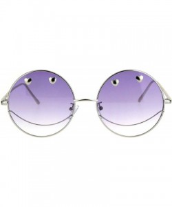 Round Womens Retro Heart Stud Smiley Face Hippie Metal Rim Sunglasses - Silver Purple - CQ18KWK3OI6 $14.85