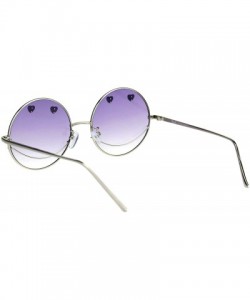 Round Womens Retro Heart Stud Smiley Face Hippie Metal Rim Sunglasses - Silver Purple - CQ18KWK3OI6 $14.85