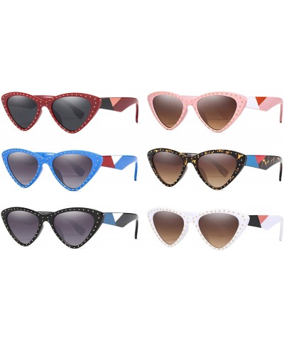 Cat Eye Vintage Cat Eye Hip Hop Fashion Mod Design Sharp Corner Rhinestone Sunglasses for Women - 611-- CR18GGS9K7A $34.68
