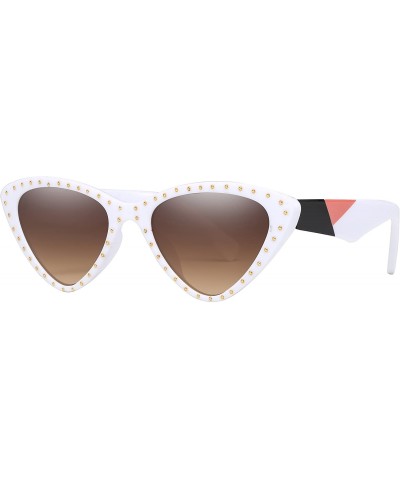 Cat Eye Vintage Cat Eye Hip Hop Fashion Mod Design Sharp Corner Rhinestone Sunglasses for Women - 611-- CR18GGS9K7A $15.55