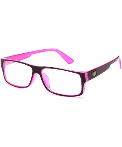 Square "Kayden" Retro Unisex Plastic Fashion Clear Lens Glasses - Black/Hot Pink - CY11JJYQP6D $7.66