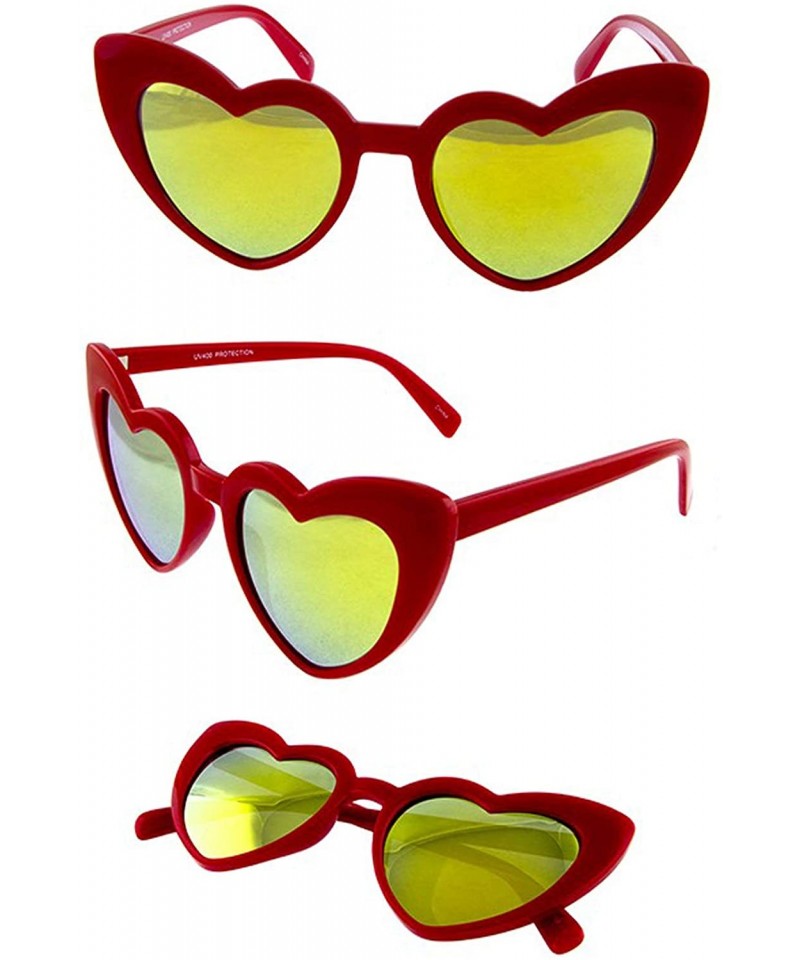 Oversized Heart Sunglasses - Cool 80s Retro Style Shades - Red - White - Pink - Black Frames - Red - C518RII6ECD $12.95