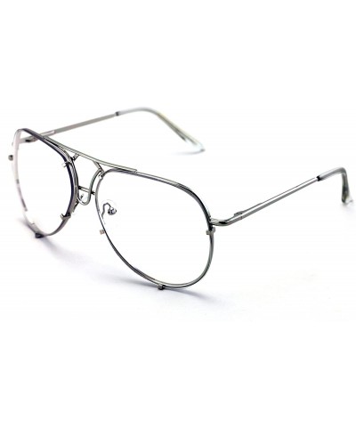 Square New Large Non-Prescription Premium Aviator Clear Lens Glasses Gold Silver Black - Silver - CF188X20YE2 $9.46