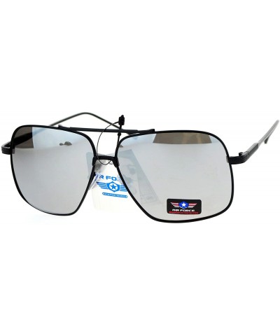 Aviator Air Force Sunglasses Unisex Retro Fashion Metal Square Aviators UV 400 - Black (Silver Mirror) - CS186US8ZRA $24.70