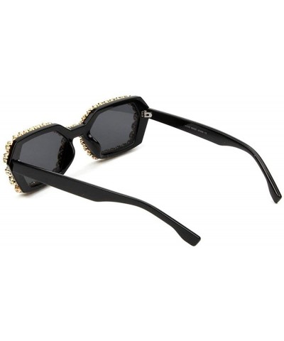 Square Fashion Rhinestone Women's Sunglasses Small Square Frame Women's Luxury Diamond Sunglasses Men - Black - CK18Y0KQ20O $...