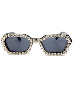 Square Fashion Rhinestone Women's Sunglasses Small Square Frame Women's Luxury Diamond Sunglasses Men - Black - CK18Y0KQ20O $...