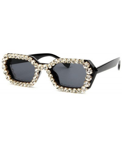 Square Fashion Rhinestone Women's Sunglasses Small Square Frame Women's Luxury Diamond Sunglasses Men - Black - CK18Y0KQ20O $...