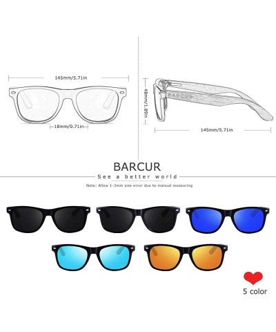 Square Walnut Wood Polarized Sunglasses for Men Women with Bamboo Tube or Black Box - CK194UAXD52 $21.79