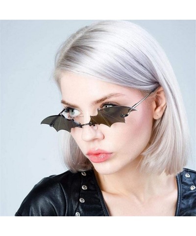 Rimless Bat Sunglasses for Women/Men Rimless Metal frame Sun Glasses Shades UV400 - C1 Gold Black - CH19080S6UH $15.76