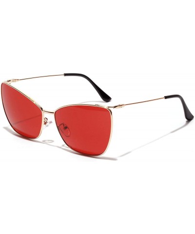 Square Oversize Metal Frame Square Sunglasses Women Retro Butterfly Gradient Sun Glasses - Red - CW18O3HU5U7 $14.92
