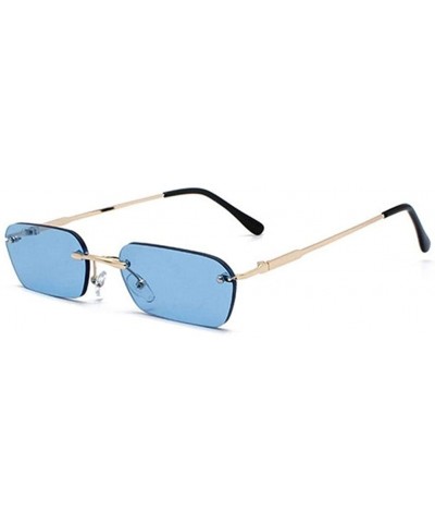Rimless Retro Rectangle Sunglasses Women Small Rivet Rimless Lens UV Protection for Small Face - C5 Gold Blue - CS190HEE6WX $...