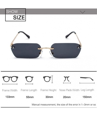 Rimless Retro Rectangle Sunglasses Women Small Rivet Rimless Lens UV Protection for Small Face - C5 Gold Blue - CS190HEE6WX $...