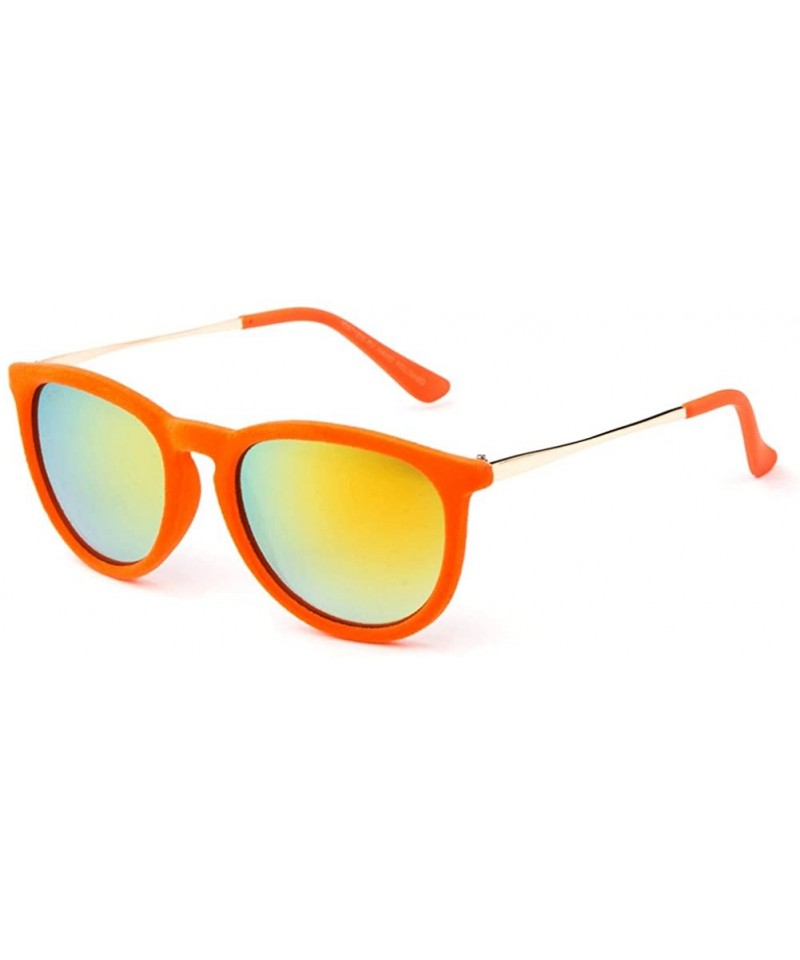 Aviator "Mona" Womens Round Suede Material Stlyish Fashion Sunglasses - Orange - CB127Y3G0AP $11.98