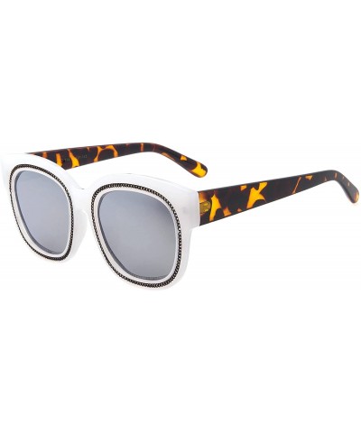 Goggle Classic Sunglasses for Women Round Retro Fashion Frame UV400 Lens - 白色 - CY18E2NK2XX $15.75