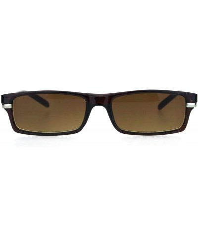 Rectangular Mens Narrow Rectangular Plastic Powered Reader Lens Reading Sunglasses - Brown - CJ18HLKD7O4 $11.26
