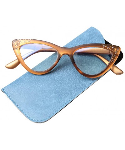 Cat Eye Womens Bling Rhinestones Rivets Cat Eye Anti-Blue Light Reading Glasses - Anti Blue - Tea - C518XTTZG3L $13.34