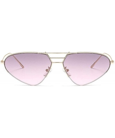 Oval Cat Sunglasses Women Fashion Purple Mirror Shades Gradient Metal Frame Men Sun Glasses with Box UV400 - Grey&pink - CT19...