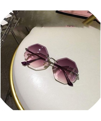 Rimless new round sunglasses women oversized eyewear gradient brown pink rimless sun glasses - C05 - C018W8A9DEQ $63.39