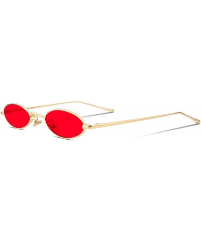 Round Vintage Small Sunglasses Oval Slender Metal Frame Candy Colors B2277 - 2 Glod Frame Red Lens - CO189SKU877 $11.62