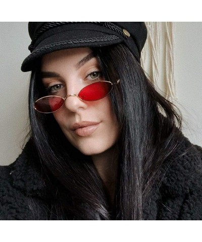 Round Vintage Small Sunglasses Oval Slender Metal Frame Candy Colors B2277 - 2 Glod Frame Red Lens - CO189SKU877 $11.62