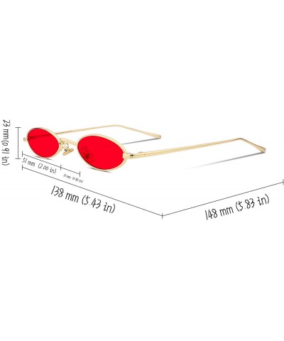 Round Vintage Small Sunglasses Oval Slender Metal Frame Candy Colors B2277 - 2 Glod Frame Red Lens - CO189SKU877 $11.62