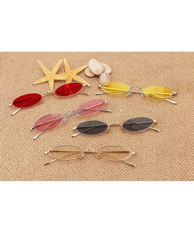 Round Vintage Small Sunglasses Oval Slender Metal Frame Candy Colors B2277 - 2 Glod Frame Red Lens - CO189SKU877 $11.62