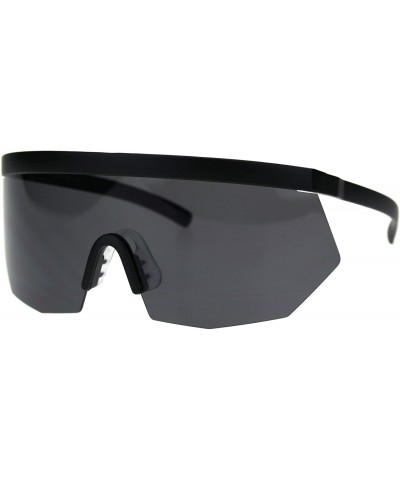 Rectangular XL Oversize Half Rim Mask Style Shield Sun Guard Sunglasses - Matte Black - CG18TUHS374 $28.85