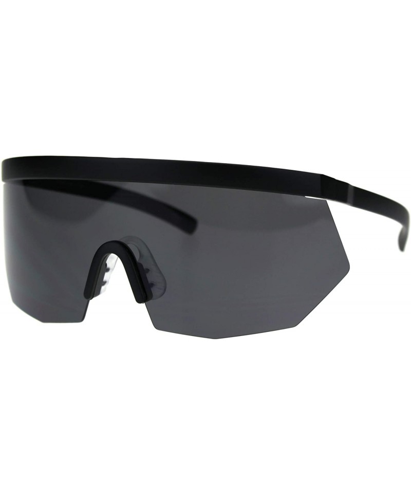 Rectangular XL Oversize Half Rim Mask Style Shield Sun Guard Sunglasses - Matte Black - CG18TUHS374 $16.74