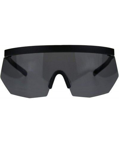 Rectangular XL Oversize Half Rim Mask Style Shield Sun Guard Sunglasses - Matte Black - CG18TUHS374 $16.74